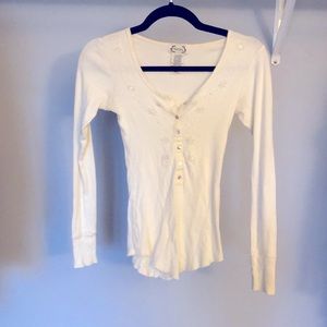 Beige long sleeve blouse with beading